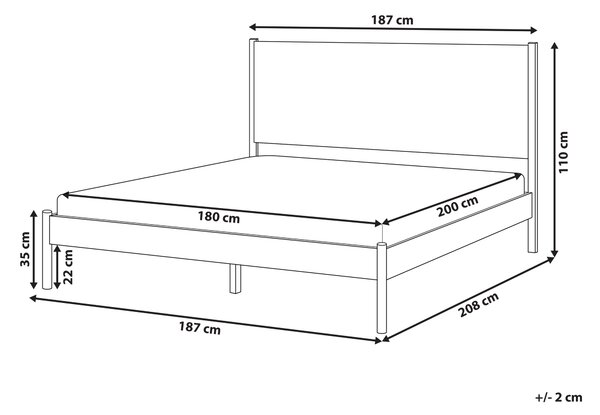 Posteľ svetlohnedá borovicové drevo 180 x 200 cm s čalúneným čelom a roštom moderný minimalistický štýl spálňa