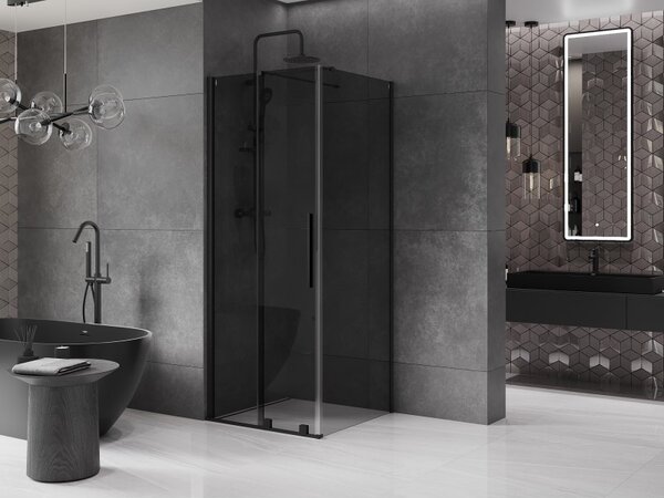 Mexen Velar, sprchový kút s posuvnými dverami 90 x 90 cm, 8mm šedé sklo, čierna matná, 871-090-090-41-70