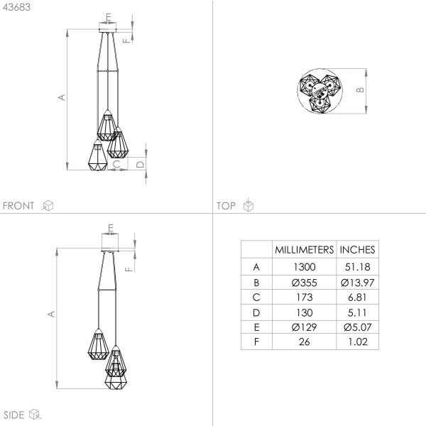 Eglo 43683 - Luster na lanku TARBES 3xE27/60W/230V