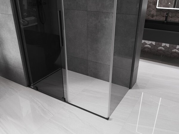 Mexen Velar, sprchový kút s posuvnými dverami 130 x 70 cm, 8mm šedé sklo, čierna matná, 871-130-070-41-70
