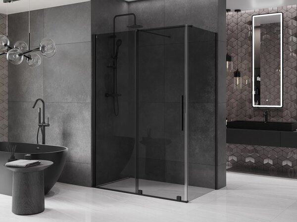 Mexen Velar, sprchový kút s posuvnými dverami 130 x 70 cm, 8mm šedé sklo, čierna matná, 871-130-070-41-70
