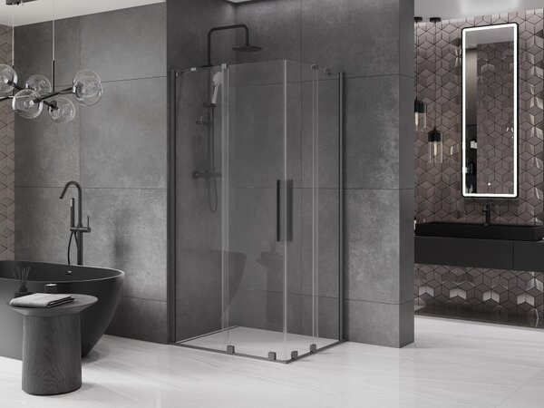 Mexen Velar Duo, sprchový kút s posuvnými dverami 90 x 80 cm, 8mm číre sklo, brúsený grafit, 871-090-080-02-95