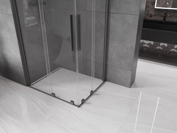 Mexen Velar Duo, sprchový kút s posuvnými dverami 90 x 80 cm, 8mm číre sklo, brúsený grafit, 871-090-080-02-95