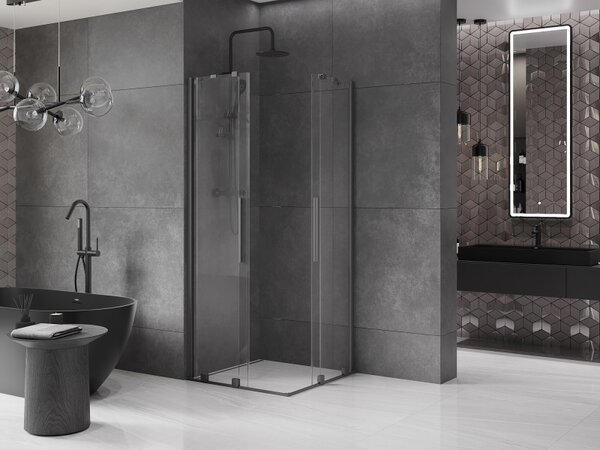 Mexen Velar Duo, sprchový kút s posuvnými dverami 80 x 80 cm, 8mm číre sklo, brúsený grafit, 871-080-080-02-95