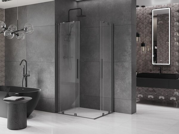 Mexen Velar Duo, sprchový kút s posuvnými dverami 90 x 80 cm, 8mm číre sklo, brúsený grafit, 871-090-080-02-95