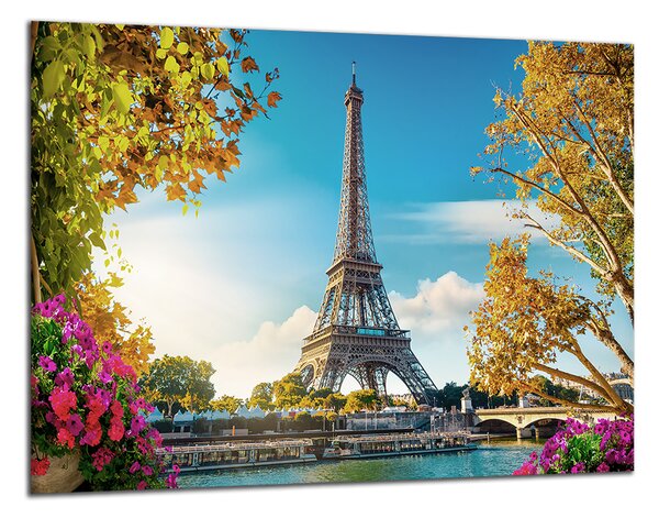 Moderný obraz Eiffelovka a květy
