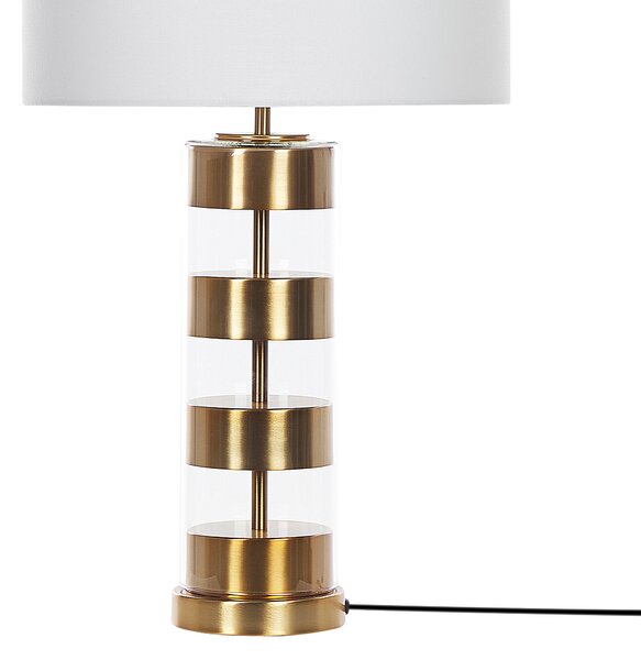 Stolná lampa zo zlatého skla s tienidlom z bielej látky