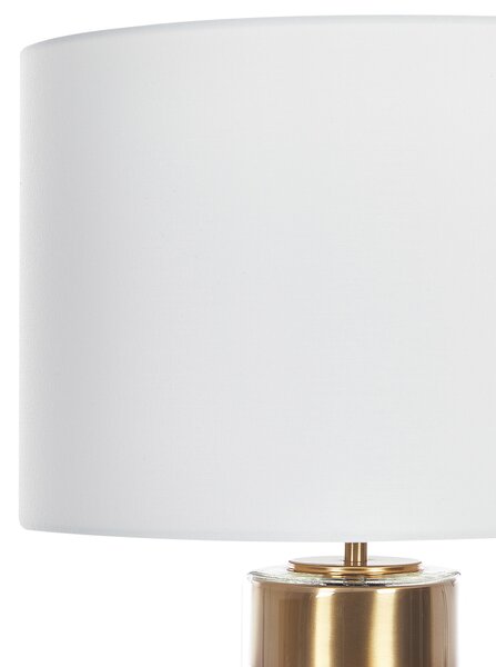Stolná lampa zo zlatého skla s tienidlom z bielej látky