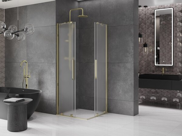 Mexen Velar Duo, sprchový kút s posuvnými dverami 80 x 80 cm, 8mm sklo námraza, zlatá lesklá, 871-080-080-32-50