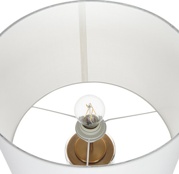 Stolná lampa zo zlatého skla s tienidlom z bielej látky