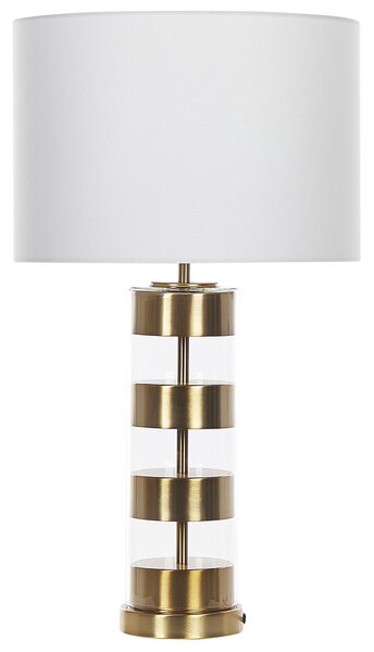 Stolná lampa zo zlatého skla s tienidlom z bielej látky