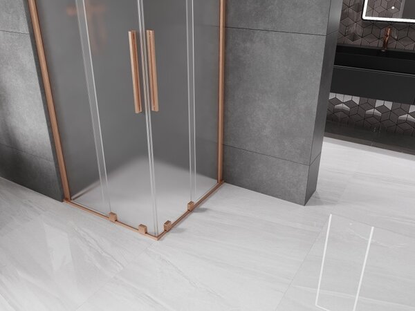 Mexen Velar Duo, sprchový kút s posuvnými dverami 80 x 80 cm, 8mm sklo námraza, medená matná, 871-080-080-32-65