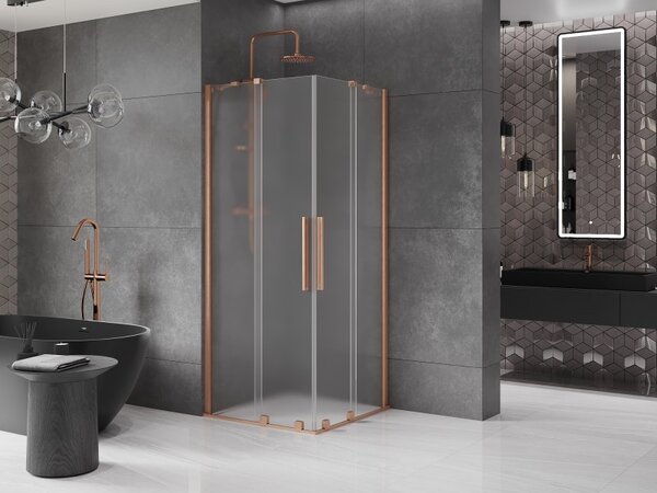 Mexen Velar Duo, sprchový kút s posuvnými dverami 80 x 80 cm, 8mm sklo námraza, medená matná, 871-080-080-32-65