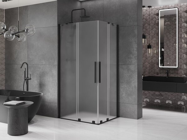 Mexen Velar Duo, sprchový kút s posuvnými dverami 90 x 80 cm, 8mm sklo námraza, čierna matná, 871-090-080-32-70