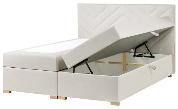 Kontinentálna posteľ s úložným priestorom krémová biela látkové čalúnenie 180 x 200 cm moderný štýl spálňa