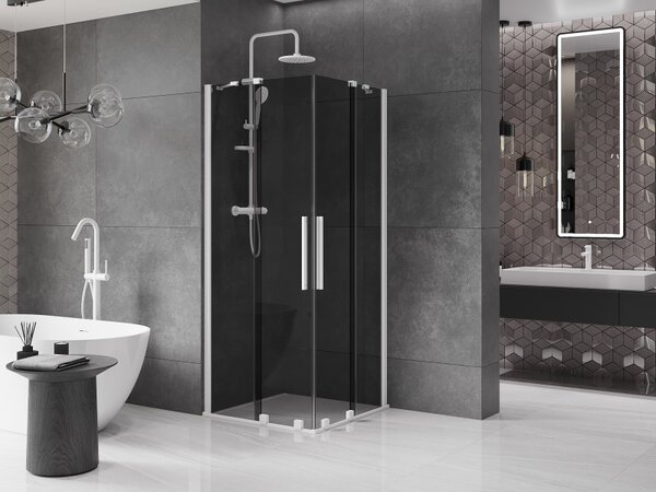 Mexen Velar Duo, sprchový kút s posuvnými dverami 80 x 80 cm, 8mm šedé sklo, biela matná, 871-080-080-42-20