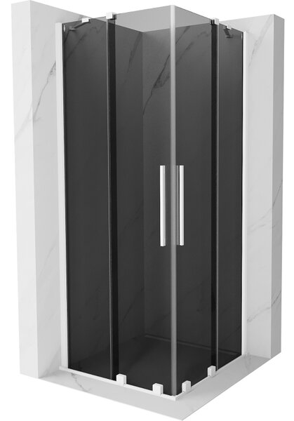 Mexen Velar Duo, sprchový kút s posuvnými dverami 80 x 80 cm, 8mm šedé sklo, biela matná, 871-080-080-42-20