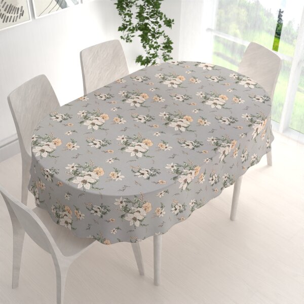 Biante Bavlnený oválny obrus Sandra SA-465 Oranžové kvety na sivom 50x100 cm