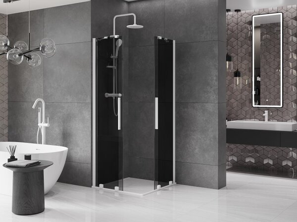 Mexen Velar Duo, sprchový kút s posuvnými dverami 80 x 80 cm, 8mm šedé sklo, biela matná, 871-080-080-42-20