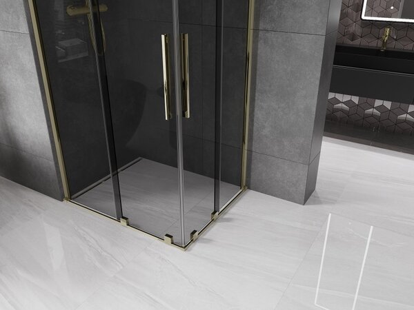Mexen Velar Duo, sprchový kút s posuvnými dverami 100 x 90 cm, 8mm šedé sklo, zlatá lesklá, 871-100-090-42-50
