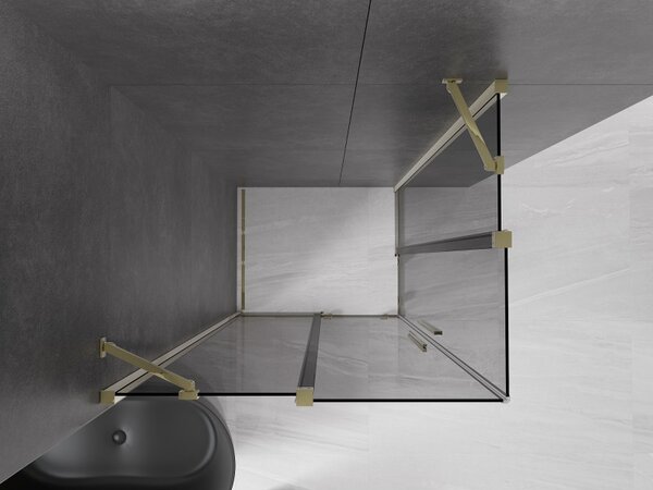 Mexen Velar Duo, sprchový kút s posuvnými dverami 100 x 90 cm, 8mm šedé sklo, zlatá lesklá, 871-100-090-42-50