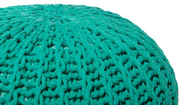 Puf taburetka zelená okrúhla bavlnená 50 x 35 cm pletená podnožka výplň z polystyrénového granulátu