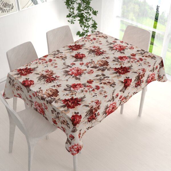 Biante Bavlnený obdĺžnikový obrus Sandra SA-399 Červené pivonky na pieskovom 50x100 cm