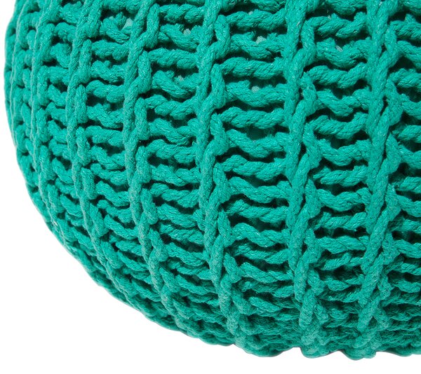 Puf taburetka zelená okrúhla bavlnená 50 x 35 cm pletená podnožka výplň z polystyrénového granulátu