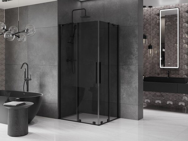 Mexen Velar Duo, sprchový kút s posuvnými dverami 90 x 80 cm, 8mm šedé sklo, čierna matná, 871-090-080-42-70