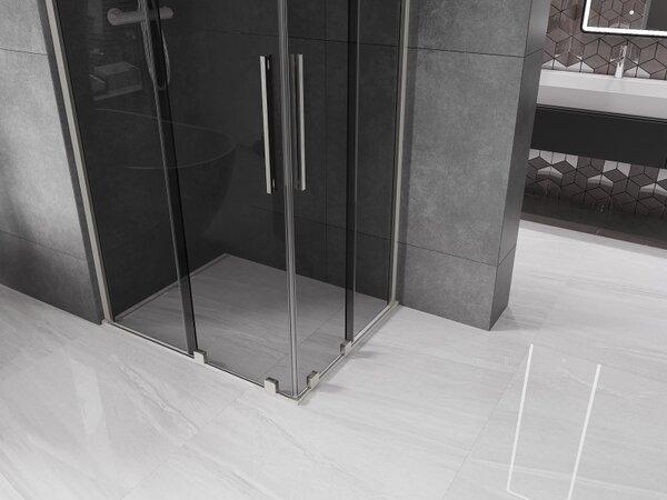 Mexen Velar Duo, sprchový kút s posuvnými dverami 100 x 90 cm, 8mm šedé sklo, brúsená oceľ, 871-100-090-42-97