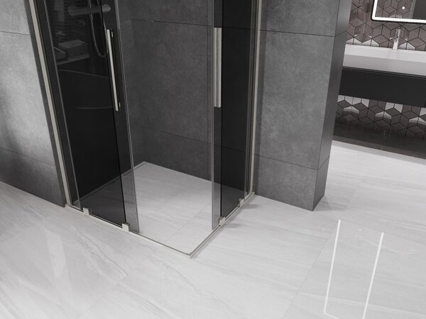 Mexen Velar Duo, sprchový kút s posuvnými dverami 100 x 90 cm, 8mm šedé sklo, brúsená oceľ, 871-100-090-42-97