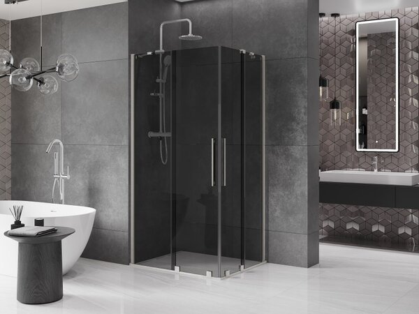 Mexen Velar Duo, sprchový kút s posuvnými dverami 100 x 90 cm, 8mm šedé sklo, brúsená oceľ, 871-100-090-42-97