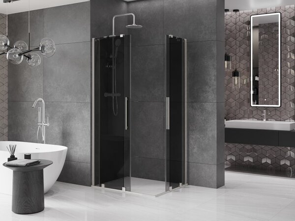 Mexen Velar Duo, sprchový kút s posuvnými dverami 100 x 90 cm, 8mm šedé sklo, brúsená oceľ, 871-100-090-42-97