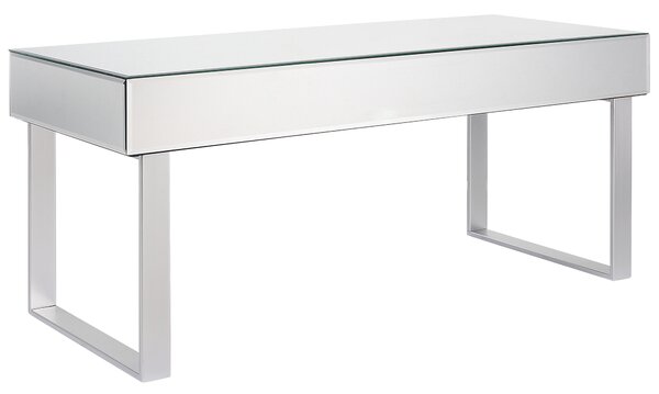 Konferenčný stolík strieborný sklo kov MDF zrkadlový efekt 110 x 47 cm 1 zásuvka úložný priestor glamour štýl obývačka