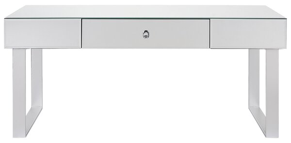 Konferenčný stolík strieborný sklo kov MDF zrkadlový efekt 110 x 47 cm 1 zásuvka úložný priestor glamour štýl obývačka