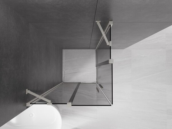 Mexen Velar Duo, sprchový kút s posuvnými dverami 80 x 80 cm, 8mm šedé sklo, brúsená oceľ, 871-080-080-42-97