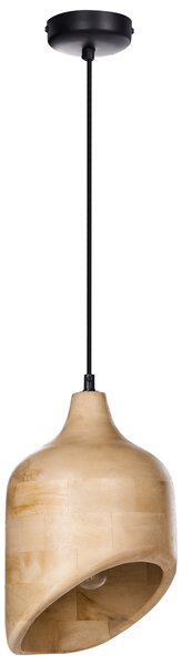 Závesná lampa svetlohnedá mangové drevo okrúhle tienidlo na strop moderný štýl kuchyňa jedáleň