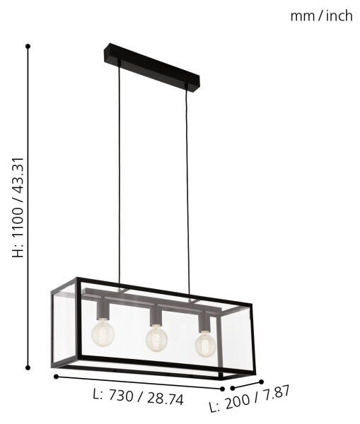 Eglo 49393 - Luster CHARTERHOUSE 3xE27/60W/230V