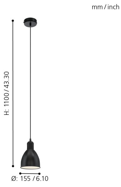 Eglo 55243 - Závesné svietidlo PRIDDY na kábli 1xE27/60W/230V, čierne
