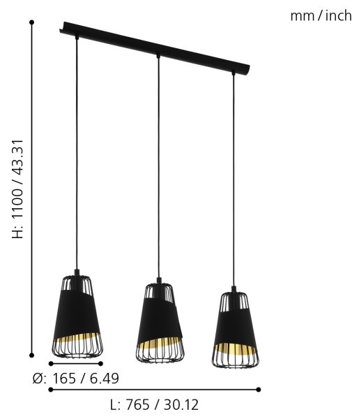Eglo 49448 - Luster na lanku AUSTELL 3xE27/60W/230V