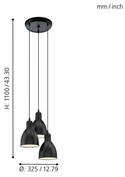Eglo 49465 - Stropný luster PRIDDY 3xE27/60W/230V