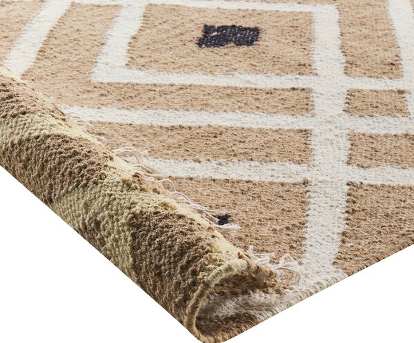 Koberec béžový juta bavlna 200 x 300 cm ručne vyrobený so vzorom boho štýl bytové textilné doplnky