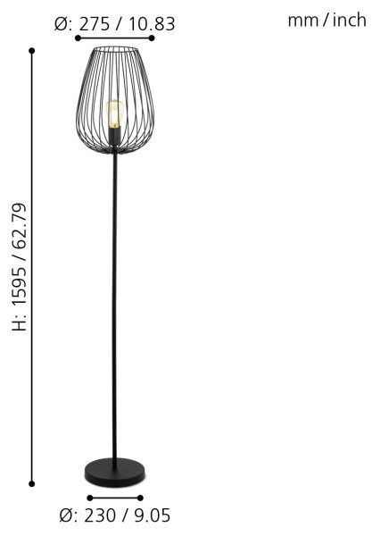 Eglo 49474 - Stojaca lampa NEWTOWN 1xE27/60W/230V