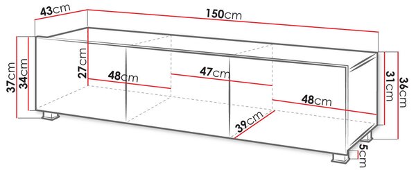 TV stolík 150 cm CHEMUNG - čierny / lesklý čierny