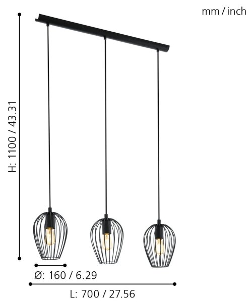 Eglo 49478 - Luster NEWTOWN 3xE27/60W/230V