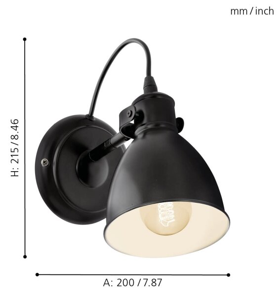 Eglo 49468 - Nástenné svietidlo PRIDDY 1xE27/40W/230V