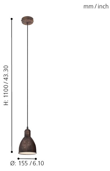Eglo 49492 - Luster PRIDDY 1 1xE27/60W/230V