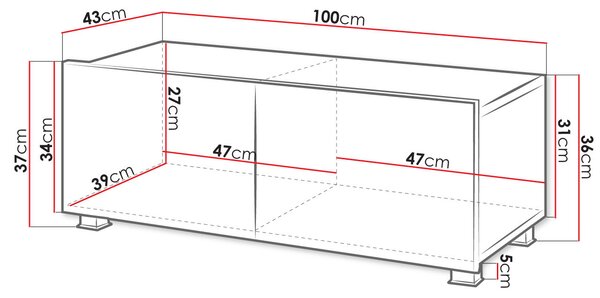 TV stolík 100 cm CHEMUNG - čierny / lesklý čierny