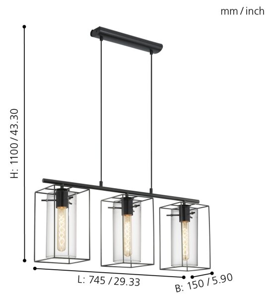 Eglo 49496 - Luster LONCINO 3xE27/60W/230V