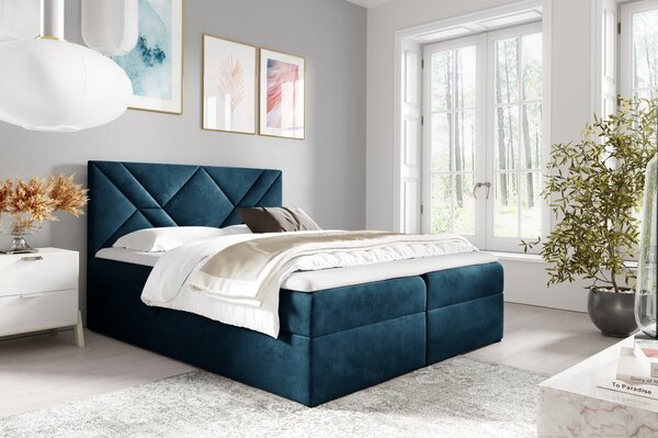 Boxspringová posteľ ASKOT - 200x200, modrá + topper ZDARMA